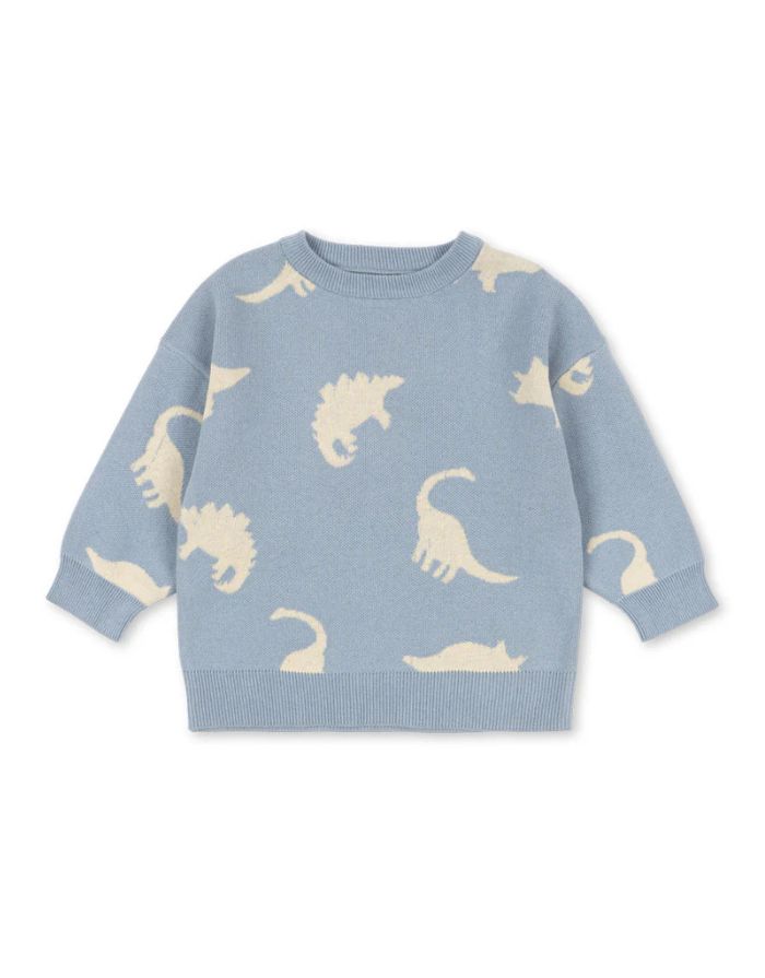 Konges Sløjd Pullover Lapis in Dino Mist aus 100 % Bio-Baumwolle mit breiten Rippsäumen und entspannter Passform.