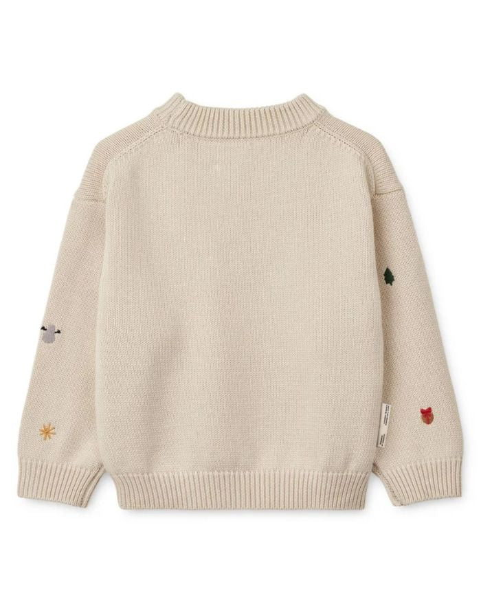  Liewood ORLANE Strickpullover Holiday/Sandy mit winterlichen Stickereien aus weicher Bio-Baumwolle.