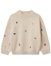 Laden Sie das Bild in den Galerie-Viewer,  Liewood ORLANE Strickpullover Holiday/Sandy mit winterlichen Stickereien aus weicher Bio-Baumwolle.
