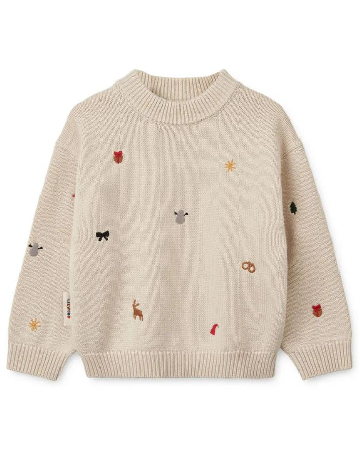  Liewood ORLANE Strickpullover Holiday/Sandy mit winterlichen Stickereien aus weicher Bio-Baumwolle.
