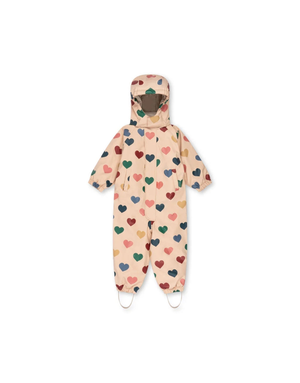 Rain Schneeanzug Bon Coeur Coloré von Konges Sløjd mit Herzprint, abnehmbarer Kapuze und warmer THERMOLITE® EcoMade Wattierung.