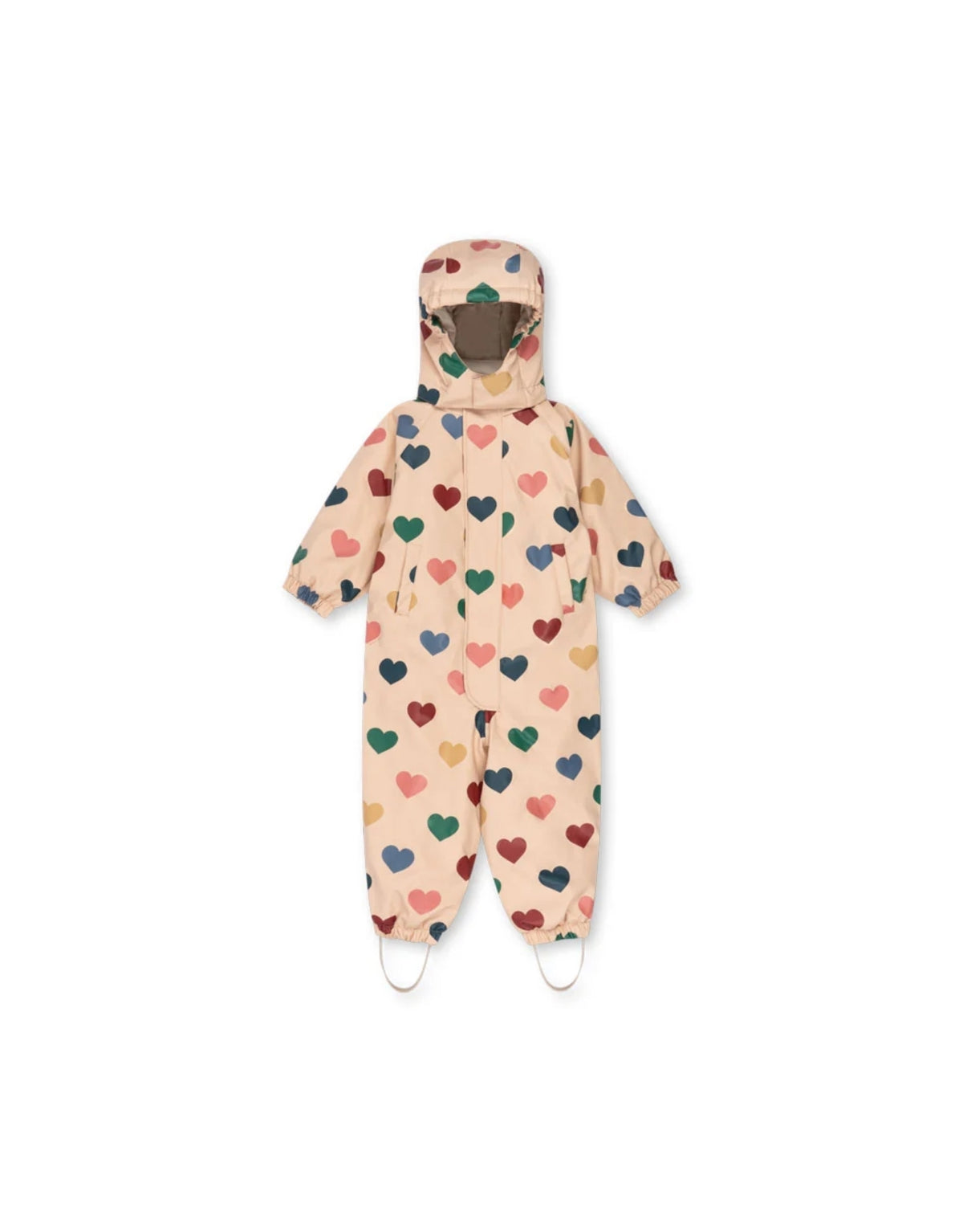 Rain Schneeanzug Bon Coeur Coloré von Konges Sløjd mit Herzprint, abnehmbarer Kapuze und warmer THERMOLITE® EcoMade Wattierung.