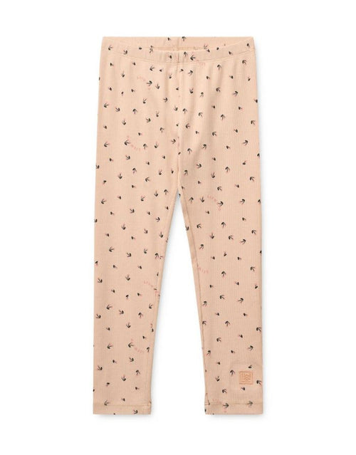 Gerippte Kinderleggings Marien von Liewood im Mini Cherry Heart/Rosey Design aus weicher Bio-Baumwolle.