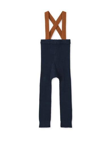 Leggings mit Trägern Cuno von Liewood aus 100% Bio-Baumwolle in Classic Navy/Golden Caramel mit verstellbaren Trägern.