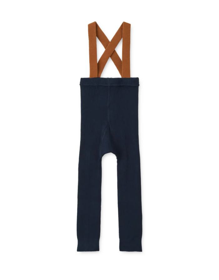Leggings mit Trägern Cuno von Liewood aus 100% Bio-Baumwolle in Classic Navy/Golden Caramel mit verstellbaren Trägern.