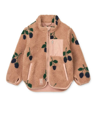Nolan Teddyjacke von Liewood in Berry/Pale Tuscany aus kuscheligem Sherpa-Fleece mit Reißverschluss und Daumenloch – warm, weich und nachhaltig für Kinder