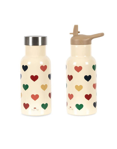 Konges Sløjd Thermoflasche Bon Coeur Coloré – 350 ml Thermosflasche aus Edelstahl mit Deckel und Strohhalm für Kinder.