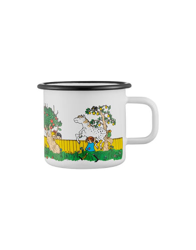 Emaille Becher Pippi Langstrumpf – The Way Home von Muurla, robuster Kohlenstoffstahl mit Emaille-Beschichtung, spülmaschinenfest, geeignet für drinnen und draußen, Hinweis: kann bei Stürzen absplittern.