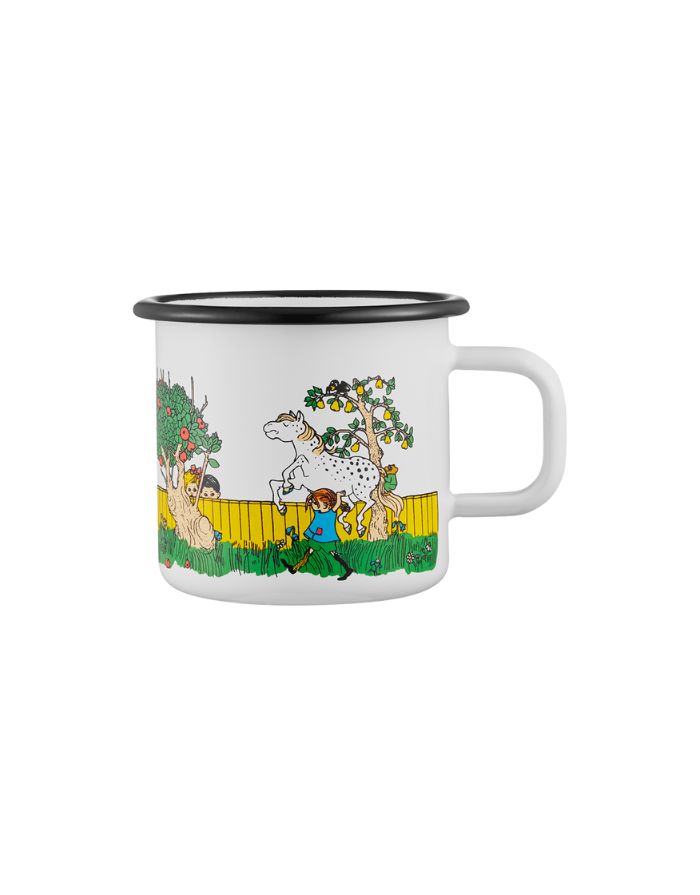 Emaille Becher Pippi Langstrumpf – The Way Home von Muurla, robuster Kohlenstoffstahl mit Emaille-Beschichtung, spülmaschinenfest, geeignet für drinnen und draußen, Hinweis: kann bei Stürzen absplittern.