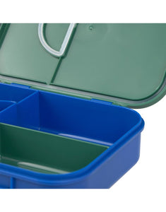 LÄSSIG Bento Kinder Brotdose Little Gang in Grün mit Regenbogen-Motiv, Innenaufteilung mit Trenner und Dipfach, aus BPA-freiem Polypropylen, spülmaschinengeeignet.