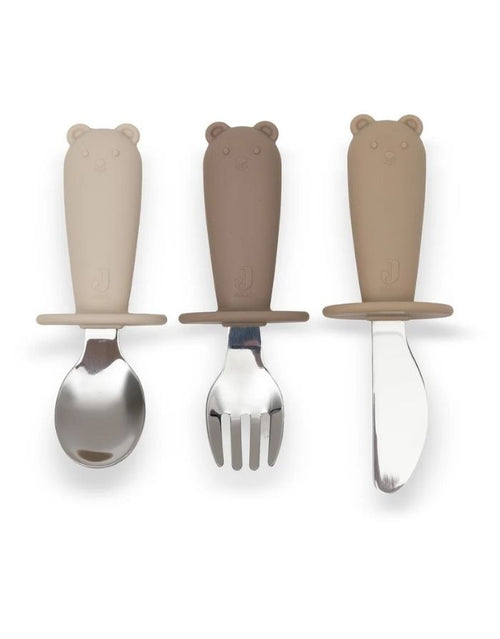 Jollein Besteckset Silken Natural Shades aus Edelstahl und Silikon für Kinder ab 18 Monaten als Freisteller von oben