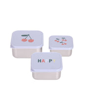 Laden Sie das Bild in den Galerie-Viewer, Edelstahl-Snackboxen im 3er Set mit Kirschmotiv für Kinder, BPA-frei, spülmaschinengeeignet, stapelbar, ideal für unterwegs ab 3 Jahren.
