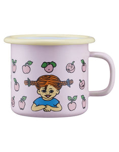 Emaillebecher Pippi Langstrumpf Fruits von Muurla, rosa Tasse mit Pippi-Motiv, 2,5 dl, robust & spülmaschinenfest, für Outdoor & Indoor