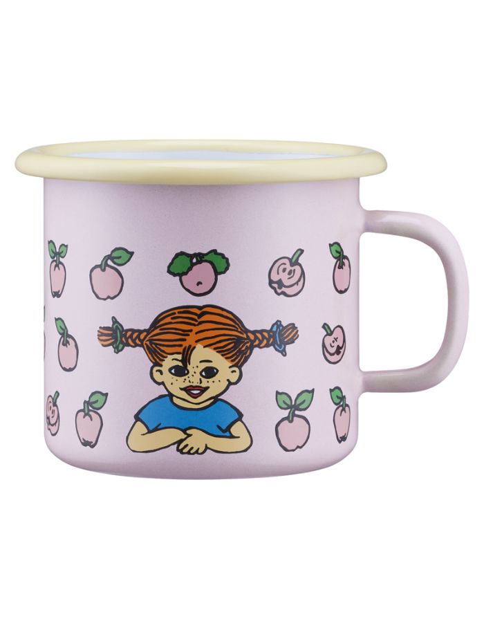 Emaillebecher Pippi Langstrumpf Fruits von Muurla, rosa Tasse mit Pippi-Motiv, 2,5 dl, robust & spülmaschinenfest, für Outdoor & Indoor