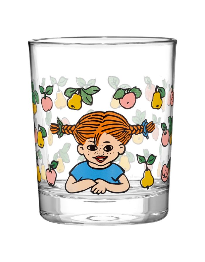 Glas Pippi Langstrumpf Fruits von Muurla, Trinkglas 20 cl mit Pippi-Motiv, Birnen und Äpfeln, dickwandig & spülmaschinenfest, Kinder-Glas