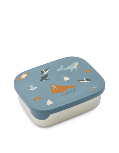  Liewood Arthur Lunchbox Arctic Sea/Ocean View aus Edelstahl mit flexiblem Silikondeckel und drei Fächern.