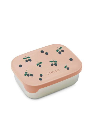 Liewood ARTHUR Lunchbox Berry/Pale Tuscany aus Edelstahl mit flexiblem Silikondeckel und drei Fächern.