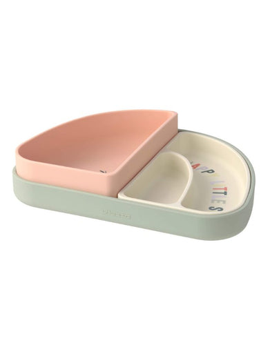 LÄSSIG Menüteller Kinder Silikon 3er Set Happy Fruits Kirsche, Regenbogenform, BPA-frei, stapelbar, bruchfest, spülmaschinen- und mikrowellengeeignet.