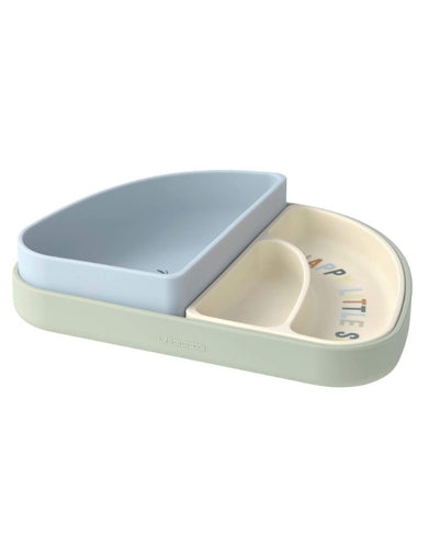 LÄSSIG Menüteller Kinder Silikon 3er Set Happy Fruits Lemon, Regenbogenform, BPA-frei, stapelbar, bruchfest, spülmaschinen- und mikrowellengeeignet.
