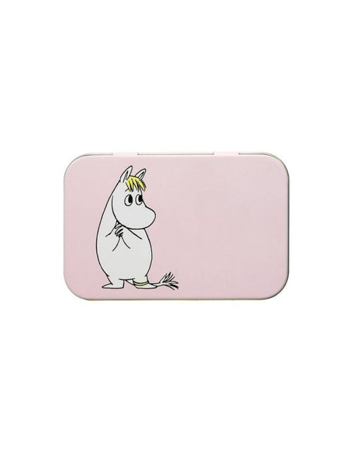 Rosa Metalldose Moomin Snorkmaiden von Muurla im Retro-Design zur Aufbewahrung von Schmuck und kleinen Gegenständen als Freisteller von oben