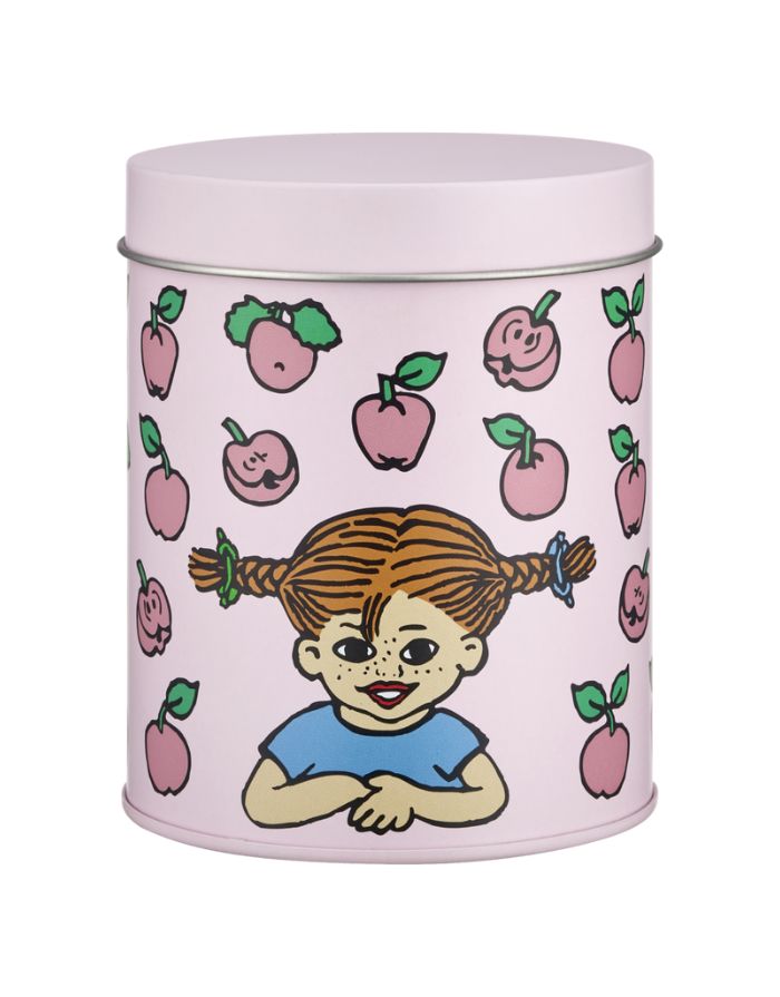 Metalldose Pippi Langstrumpf Fruits in Rosa von Muurla mit Pippi-Motiv, runde Aufbewahrungsdose, ca. 14 cm hoch