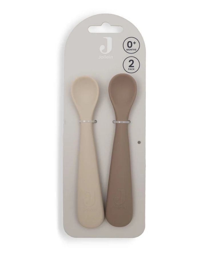 Silkon Löffel 2er Set für Babys in Beige und Braun von Jollein in der Verpackung