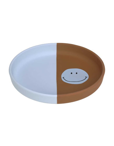 LÄSSIG Kinderteller Silikon Happy Rascals Smile, bruchfest, BPA-frei, flexibel, spülmaschinen- und mikrowellengeeignet, blau, ideal für Kinder ab 6 Monaten.