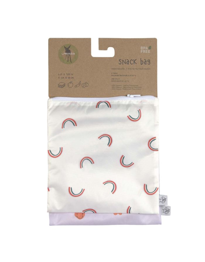 Wiederverwendbarer Snack Bag 2er Set für Kinder, Herzmotiv, BPA-frei, wasserabweisend, 17 x 18 cm, Happy Rascals Kollektion von Lässig.