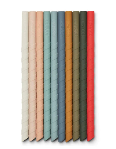 Liewood Timoti Strohhalme Multi Mix aus Silikon im 10er-Set mit Reinigungsbürste.