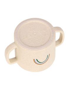 Grüner Trinklernbecher mit Smiley-Motiv, zwei Griffen und Antitropf-Ventil, BPA-frei, rutschfest, mikrowellen- und spülmaschinengeeignet, geeignet für Babys ab 6 Monaten.