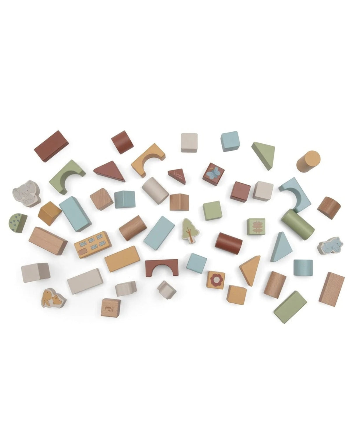 Holz-Blockset Jollies von Jollein mit 50 bunten Holzbausteinen und niedlichen Jollies-Figuren für Kinder ab 2 Jahren ausgepackt von oben