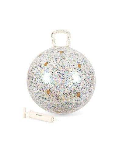  Glitzernder Hüpfball Glitter Lemon von Konges Sløjd mit Griff, 50 cm Durchmesser, inklusive Pumpe. Ideal zum Spielen drinnen und draußen für Kinder ab 3 Jahren.