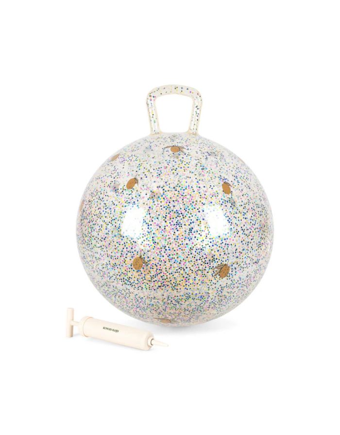  Glitzernder Hüpfball Glitter Lemon von Konges Sløjd mit Griff, 50 cm Durchmesser, inklusive Pumpe. Ideal zum Spielen drinnen und draußen für Kinder ab 3 Jahren.