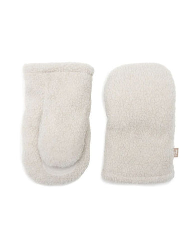 Jollein Kinderwagen Handschuhe „Teddy“ in Natural – warme, weiche Handwärmer mit Teddystoff außen und Polarfleece innen, mit Klettverschluss zur Befestigung am Kinderwagengriff.