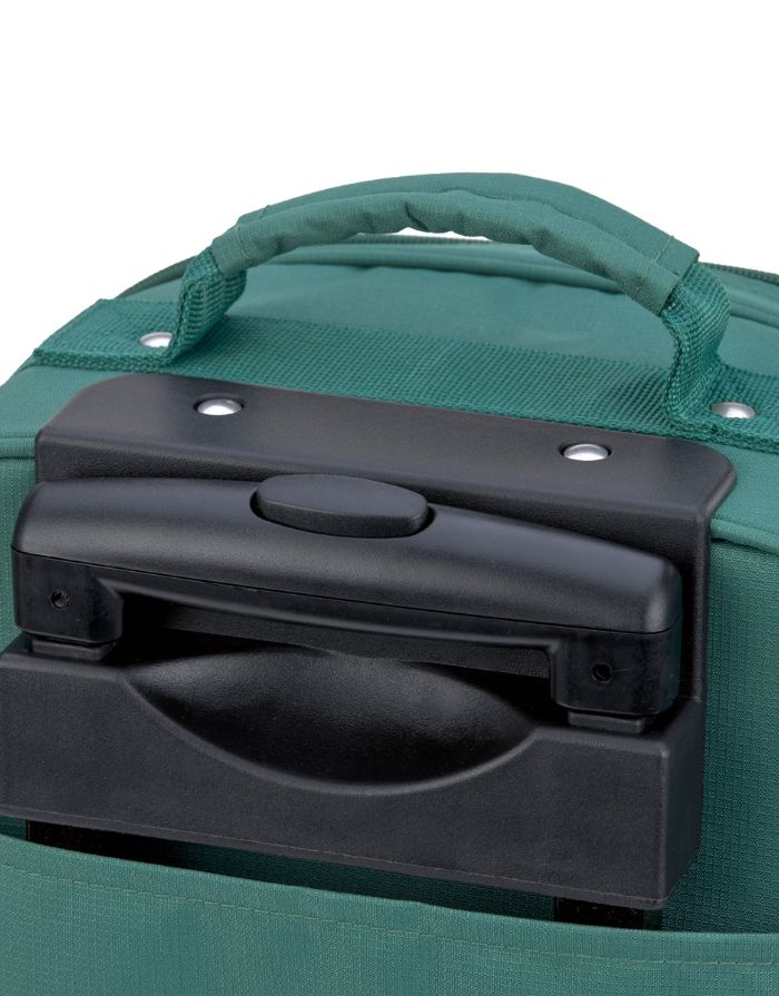 Kinderkoffer Trolley Little Gang von Lässig in Dunkelgrün aus recyceltem Polyester mit Rollen, Teleskopgriff, 22 l Volumen und buntem Patch, ideal für Reisen.