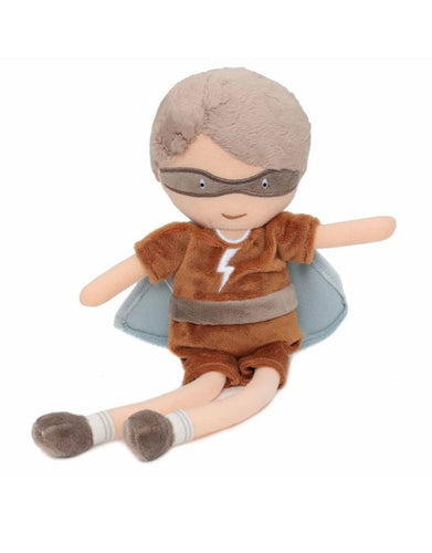 Jollein Kuscheltier Superhero Dave – weiches Plüschtier mit Umhang, Maske und Sportsocken, CE-zertifiziert, perfekt zum Spielen und Kuscheln.