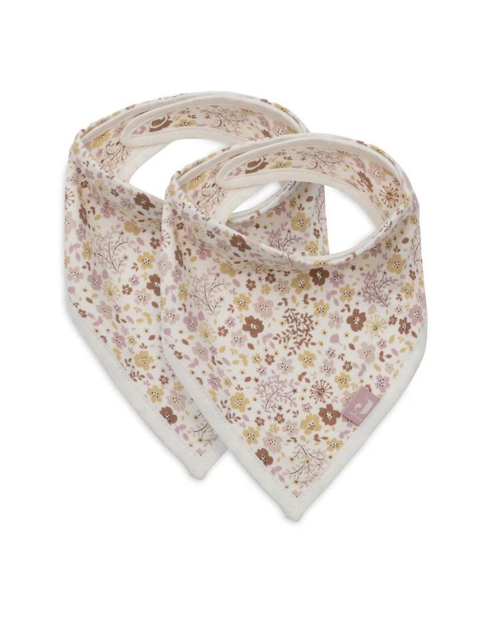 Jollein Lätzchen Bandana 2er Set „Flower Fairies“ – 100 % Baumwolle, OEKO-TEX zertifiziert, zarter Blumenprint, verstellbare Druckknöpfe, weiche Babybandanas.