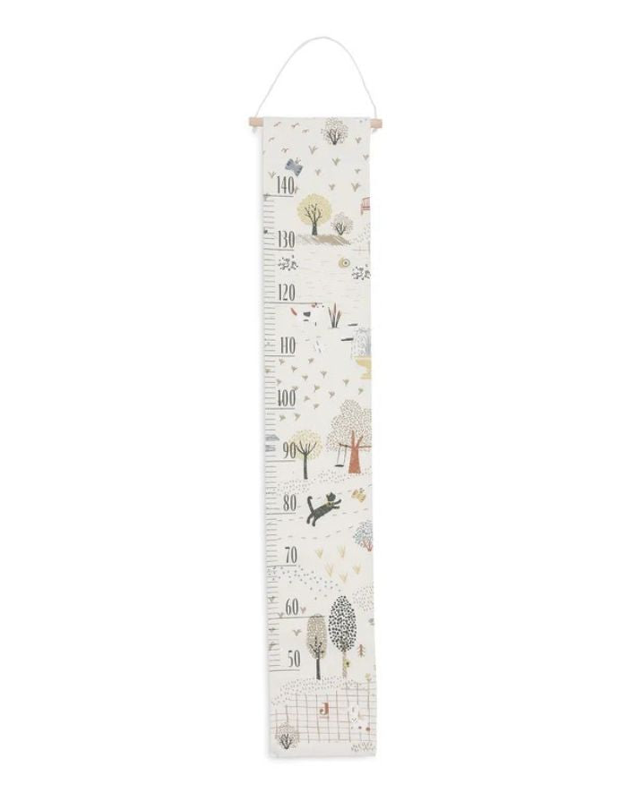 Jollein Messlatte „Tiny Park“ – Kinderzimmer-Messlatte mit niedlichen Tiermotiven (Katze, Hund, Eule), 120x20x1 cm, dekorativ und liebevoll gestaltet.