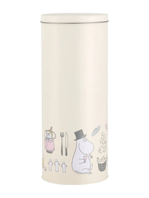 Moomin Spaghettidose Bon Appétit von Muurla, hohe dekorative Vorratsdose aus Metall mit liebevollem Moomin-Motiv und passendem Deckel, 27 cm hoch und 11 cm Durchmesser als Freisteller