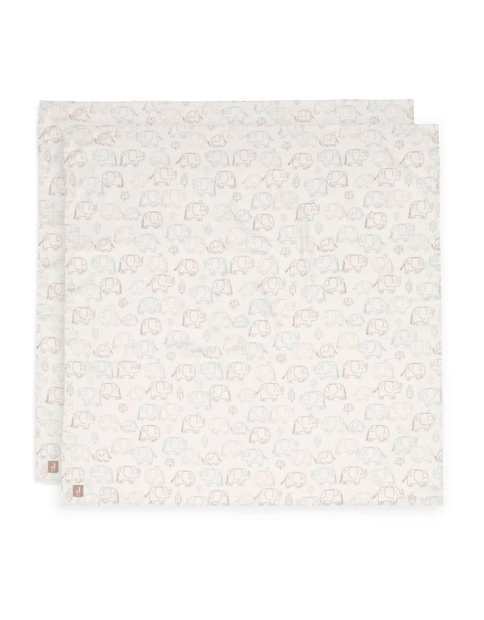 Jollein Mulltuch 2er Set „Elephant Tales“ – große 115x115 cm Musselin-Tücher aus Baumwolle mit süßem Elefanten-Print, OEKO-TEX zertifiziert, weich, saugfähig und schnell trocknend.