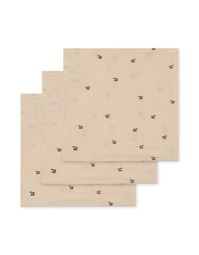 Konges Sløjd Mulltuch Musselin 3er-Set Cherry – weiche, nachhaltige Musselintücher aus 100 % Bio-Baumwolle, 65 × 65 cm.
