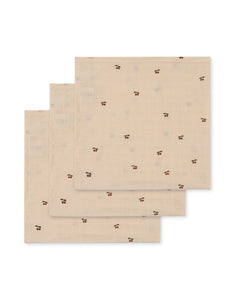 Konges Sløjd Mulltuch Musselin 3er-Set Cherry – weiche, nachhaltige Musselintücher aus 100 % Bio-Baumwolle, 65 × 65 cm.