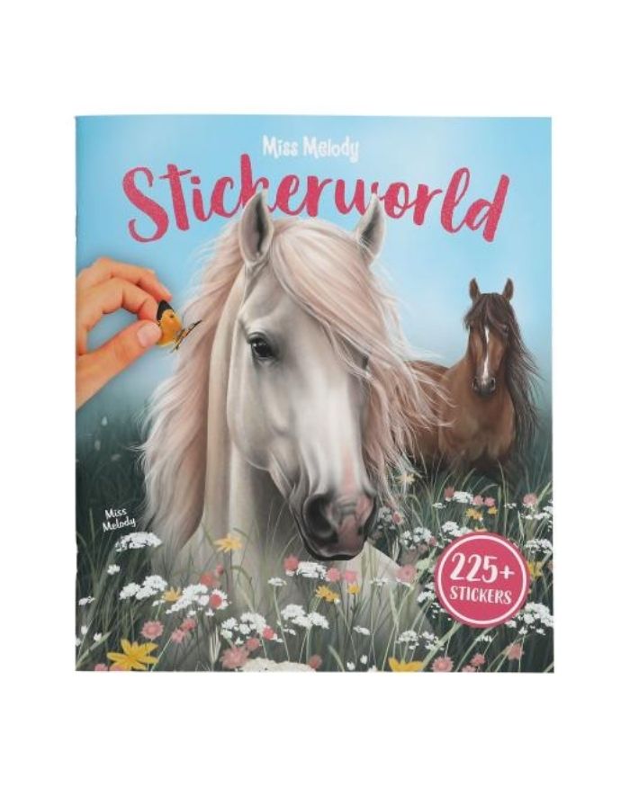 Miss Melody Pferde-Stickerbuch mit 24 illustrierten Hintergrundseiten sowie Folien- und Glitzer-Stickern rund um Pferde und Reiten.