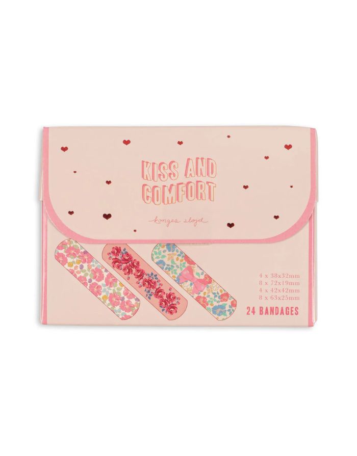 Konges Sløjd Pflaster Pink Mix – 24 dekorative wasserabweisende Kinderpflaster in verschiedenen Formen und Mustern.