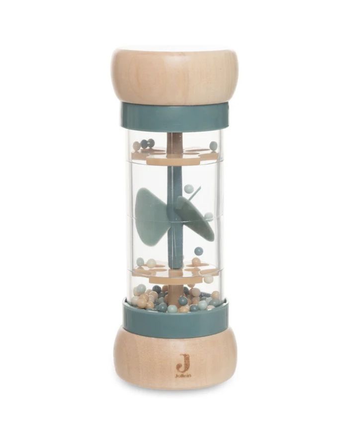 Jollein Regenmacher „On the Go“ – Holzspielzeug mit transparentem Mittelstück und bunten Kugeln, CE- und FSC-zertifiziert.