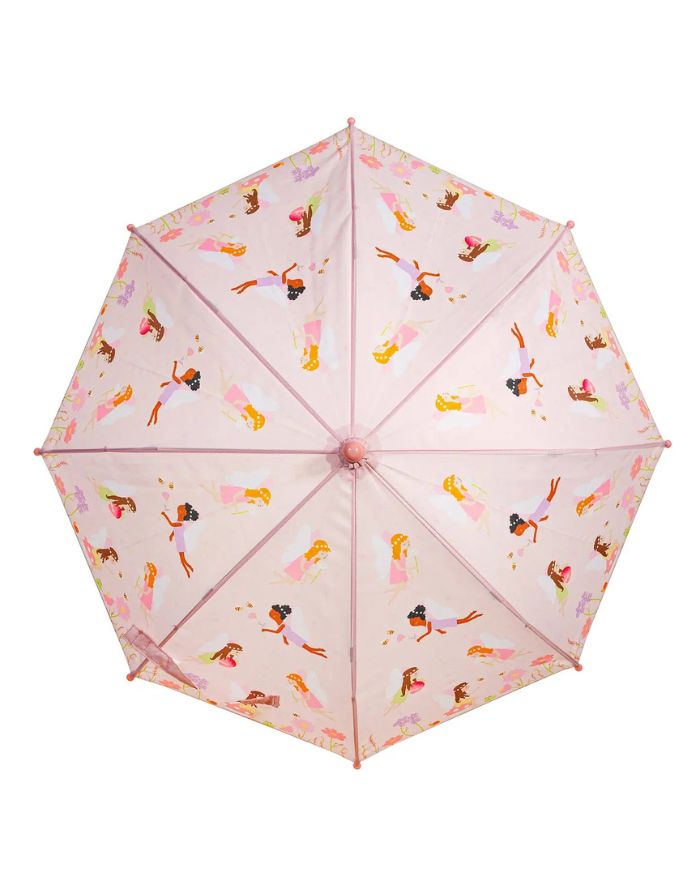 Sass & Belle Kinderregenschirm Fairy mit zartem Feenmotiv in Pastellfarben.