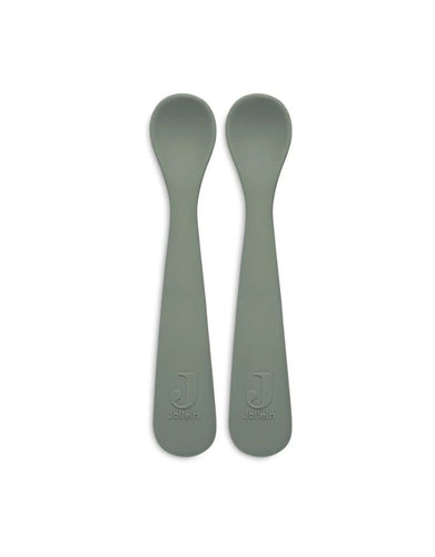 Jollein Silikonlöffel (2 Stück) in der Farbe Ash Green – weiche, hitzebeständige Babylöffel aus Silikon, ideal zum Füttern und für erste Essversuche.