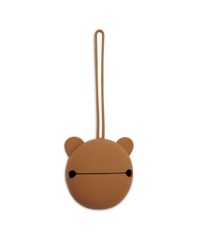 Jollein Silikon-Schnulleretui Ø 7 cm in der Farbe Caramel – rundes, BPA-freies Etui mit Schlaufe zum sicheren Aufbewahren des Schnullers unterwegs.