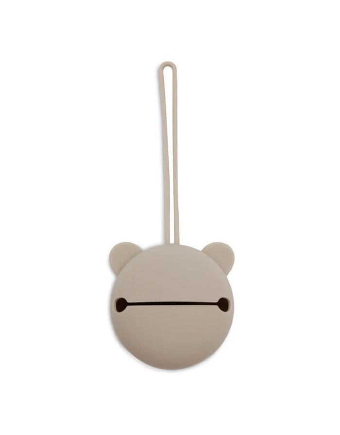 Jollein Silikon-Schnulleretui Ø 7 cm in der Farbe Olive Green – rundes, BPA-freies Etui mit Schlaufe zum sicheren Aufbewahren des Schnullers unterwegs.