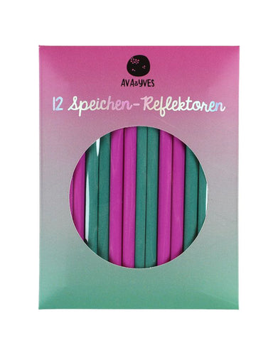 Ava & Yves Speichenreflektoren Pink/Petrol – Set aus 12 hochreflektierenden Speichenclips (8 cm) aus wetterfester Reflexfolie für Fahrräder.